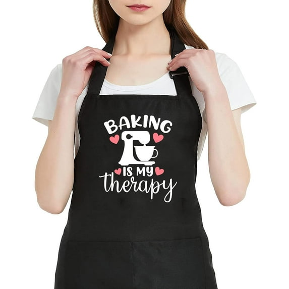 Baking Is My Therapy Aprons for Women with 2 Pocket Baked Waterproof Adjustable Bib Kitchen Cooking Apron Bakers Gift