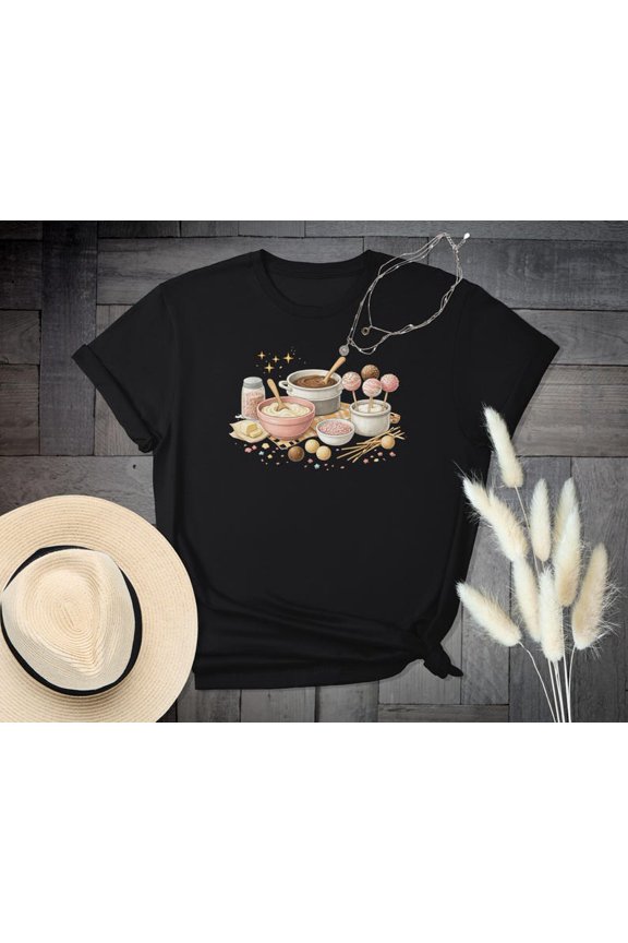 Baking Lover Graphic Shirt, Dessert Kitchen Theme Tee, Pastry Baking Supplies Illustration Top, Sweet Treat Lover Gift Shirt, Unisex Cotton T-Shirt, Size S-5XL