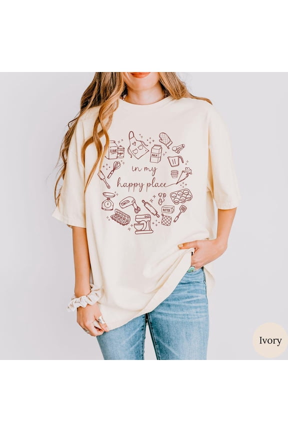 Baking Lover Shirt, Kitchen Utensils Shirt, Gift Baker Shirt, In My Happy Place Home Baker Tee, Baking Ingredients T-Shirt WHITE Unisex S-5XL Hot Trending Shirt, Vintage Birthday Gift