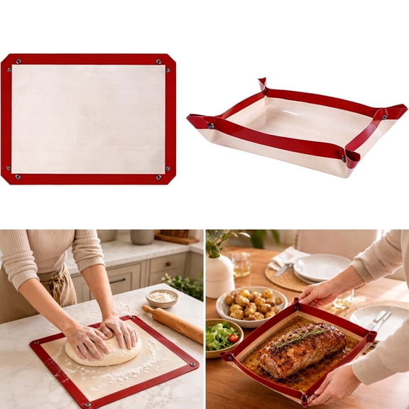 Baking Mat, 0.016 in thick, Heat Resistant Reusable Fiberglass Baking Sheet, tray snap corners for Baking, Roasting and Dough Prep