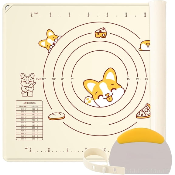 Baking Mat Sheet and Pastry Dough , 0.5 Inch Thick 20'' X 16" Rolling Mat, Non- and Anti-Slip, Dishwasher Safe (Beige)