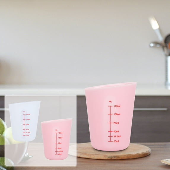 Baking Measuring Cup - 125ml Double Scale Liquid Dispenser, Clear Plastic Measuring Tool for Dry and Wet Ingredients, Ergonomic Handle for Accurate Pouring, Essential Kitchen Gadget, Pink