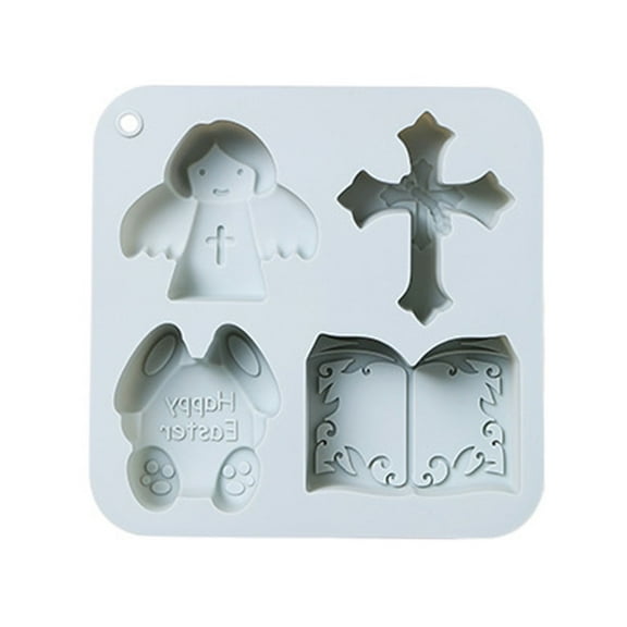 Baking Mold 4-Cavity Chocolate Mold Candy Mold Silicone Baking Kit Nonstick Silicone Bakeware Baking Tool Baking Tray for Cake, Bread, Cupcake, Muffin,Cross Angel Bible Rabbit
