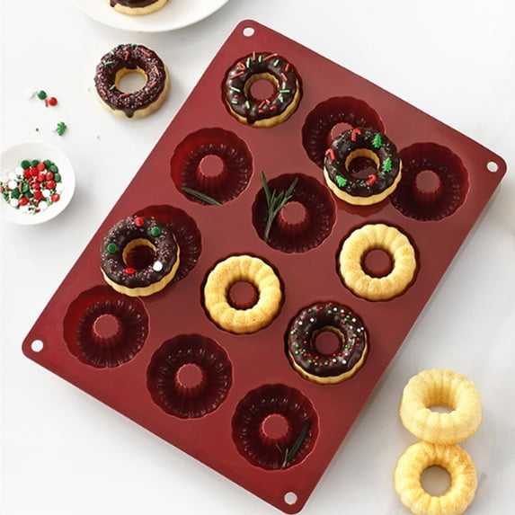 Baking Mold, Donut Pan, 12-Cavity Non-Stick Donut Mold Tray, Heat Resistant for Kitchen, Baking, Cake, Pudding