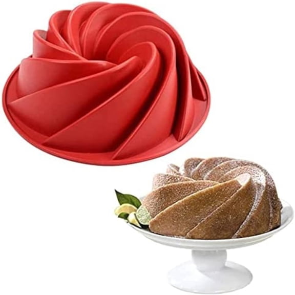Baking Mold Large Spiral Shape silicone Bundt 8 Inch Non-Stick Reusable Eco-Friendly Grade Home Round Baking Mold For Birthday Cake, Muffin, Bread Bakeware Mold Baking Tools( Red )