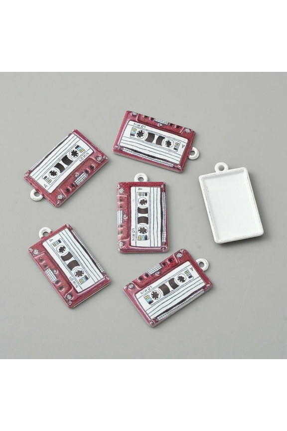 Baking Paint Alloy Pendants Music Tape Shape Charm Pale Violet Red 26x15x2.5mm Hole: 1.4mm