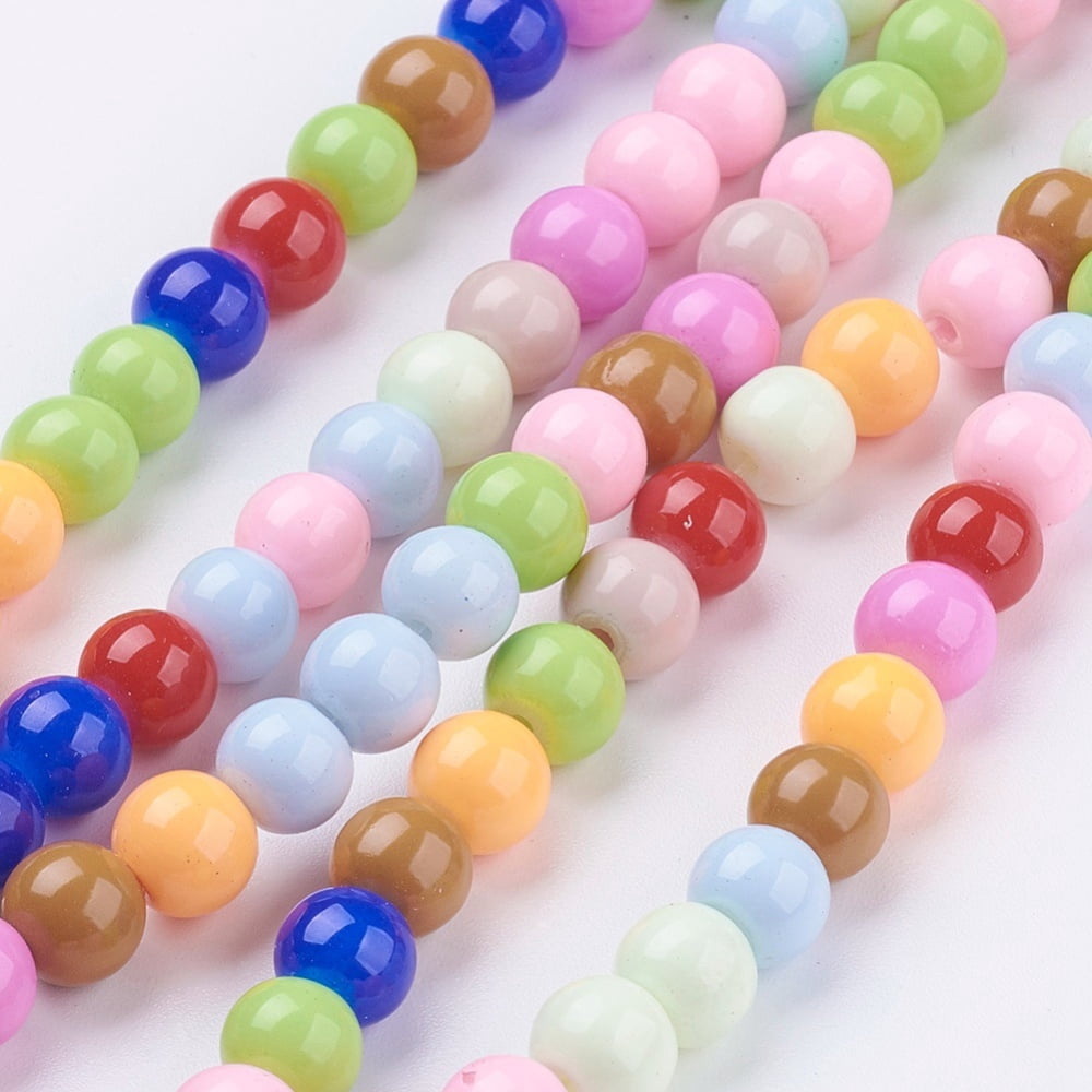 Baking Paint Glass Beads Strands Round Mixed Color 6mm Hole: 1mm about 74pcs/strand 16 inch