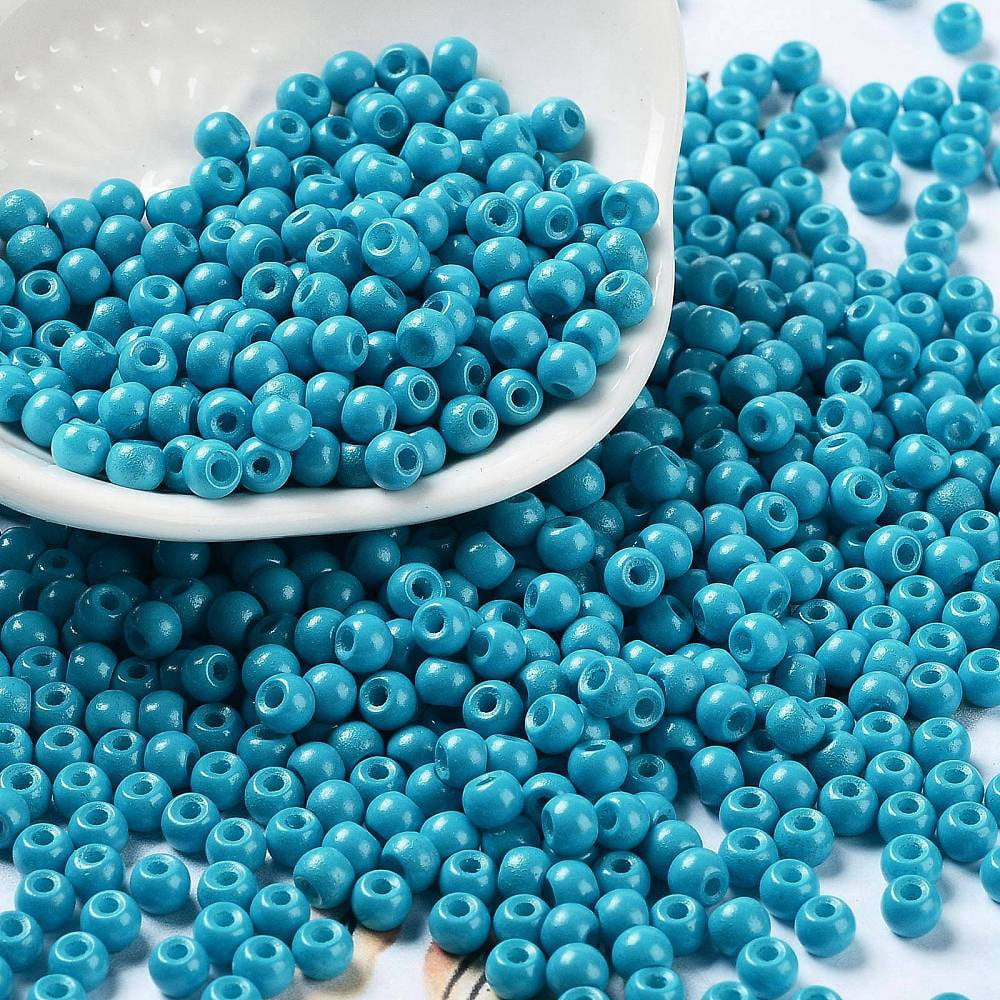 Baking Paint Glass Seed Beads Round Dark Cyan 4x3mm Hole: 1.2mm about 7650pcs/pound