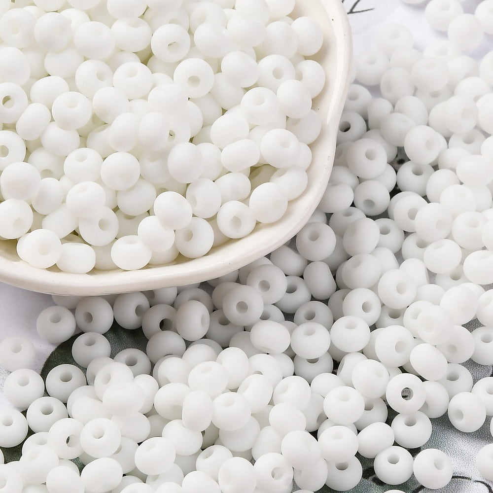 Baking Paint Glass Seed Beads Round Hole Rondelle Grade A White 5~6x3.5~4mm Hole: 1.6~1.8mm 3000pcs/pound