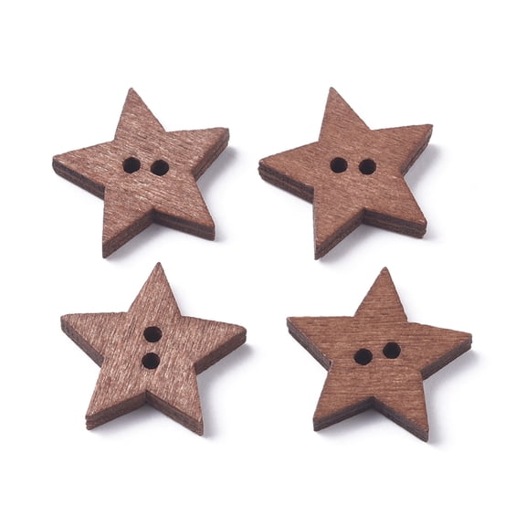 Baking Paint Wooden Buttons 2-Hole Vintage Style for Clothing & Bag Accessories Star Saddle Brown 18x19x3.5mm Hole: 1.6mm