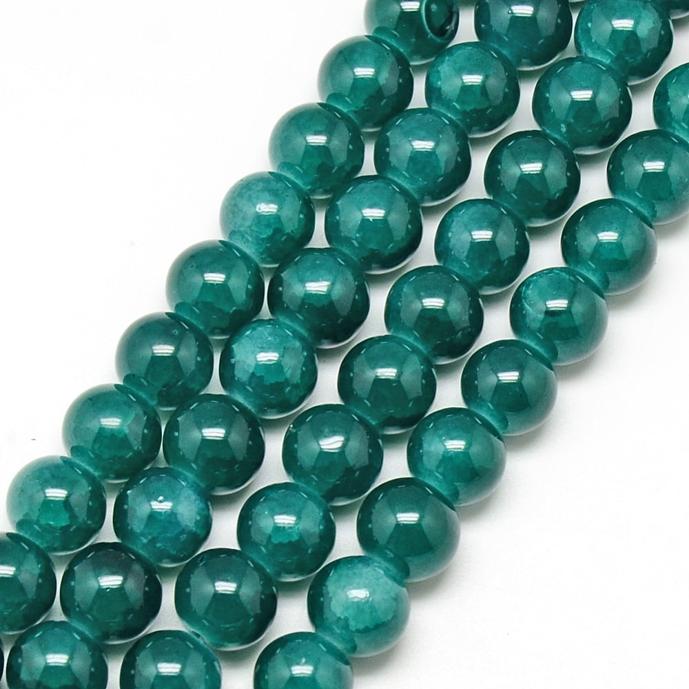 Baking Painted Crackle Glass Bead Strands Round Teal 6mm Hole: 1.3~1.6mm about 133pcs/strand 31.4 inch