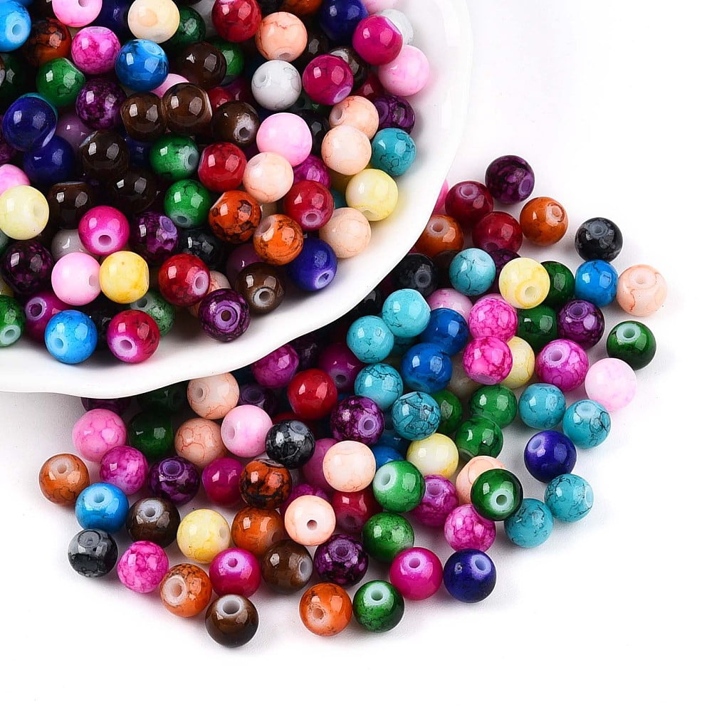 Baking Painted Glass Beads Round Mixed Color 6~6.5mm Hole: 1~1.6mm