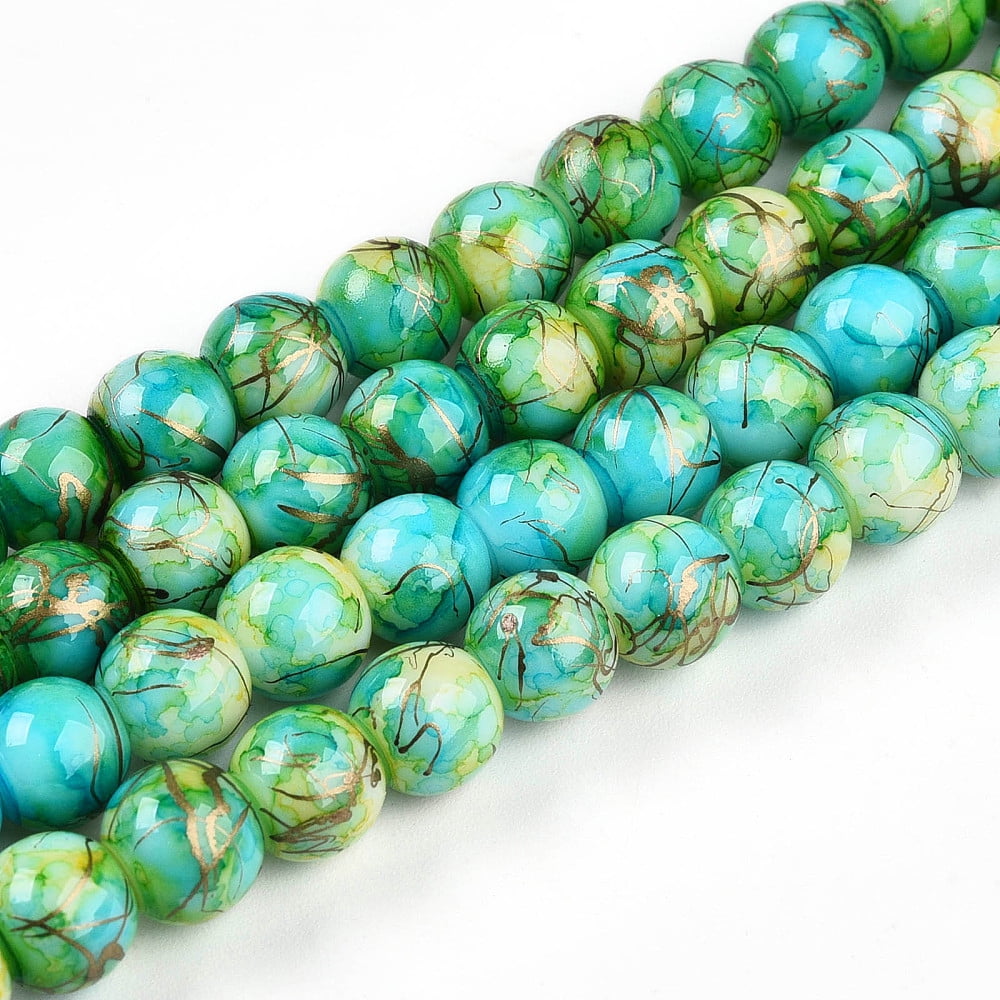 Baking Painted Glass Beads Strands Drawbench style Round Lime Green 7.5~8mm Hole: 1.2mm 102~119pcs/strand 29.53~34.25 inch(75~87cm)