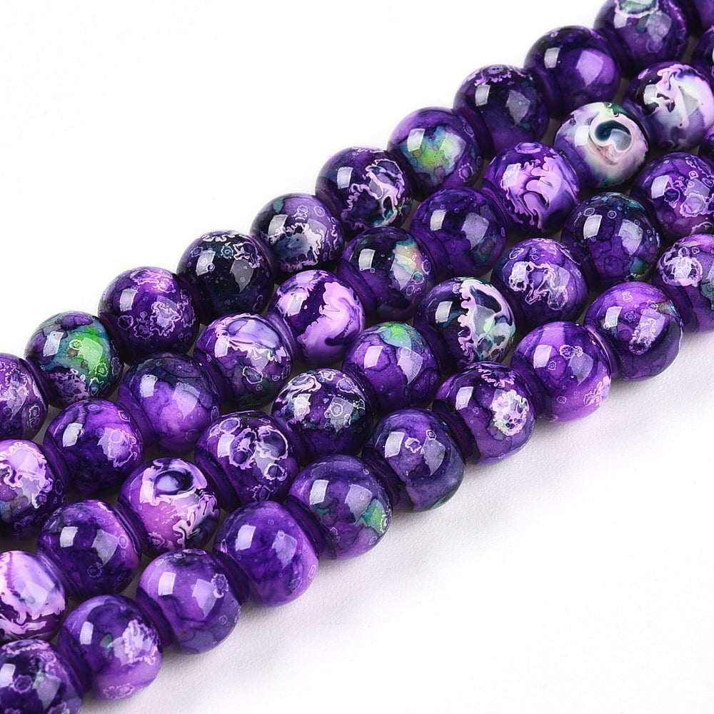 Baking Painted Glass Beads Strands Round Dark Violet 6~6.5mm Hole: 1mm 145~169pcs/strand 31.10~35.83 inch(79~91cm)