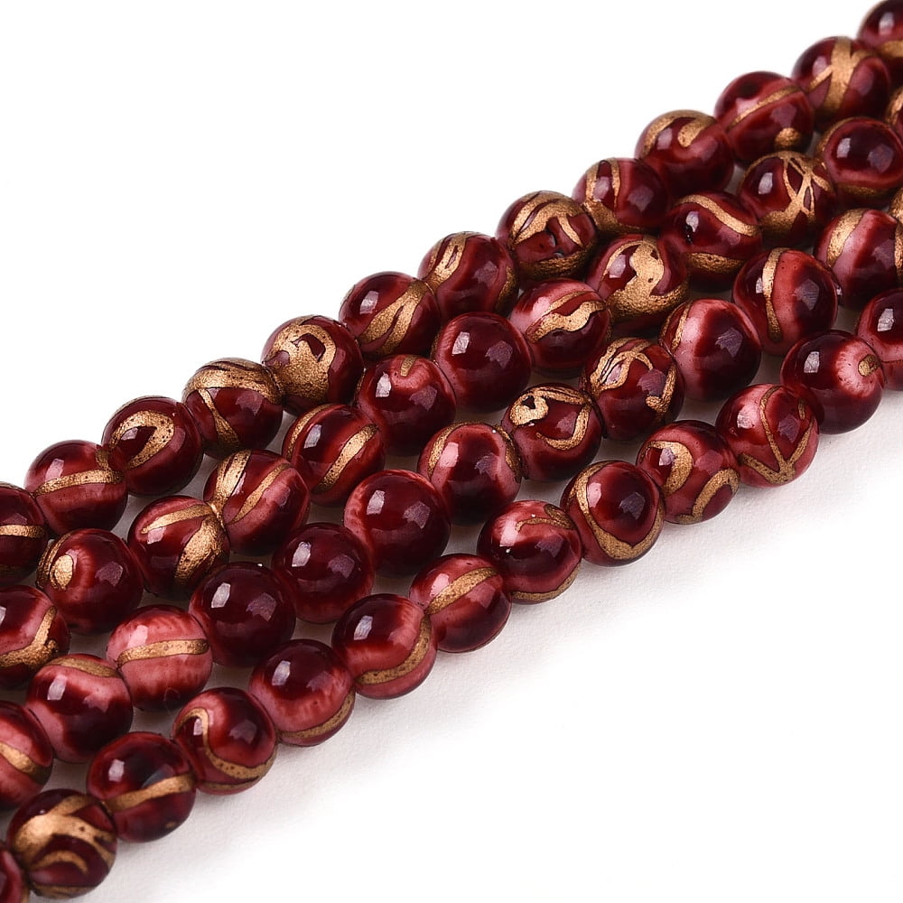 Baking Painted Glass Beads Strands Round Drawbench Style Dark Red 4~4.5mm Hole: 0.8mm about 201~209pcs/strand 31.10~32.28 inch(79~82cm) DIY