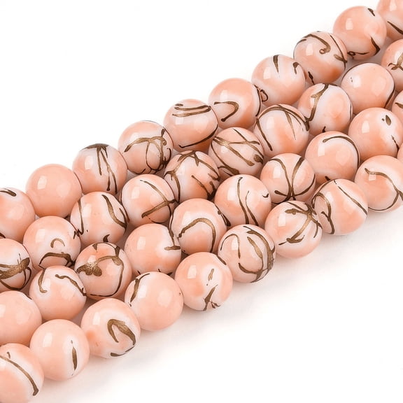Baking Painted Glass Beads Strands Round Drawbench Style Light Salmon 10~10.5mm Hole: 1.2~1.4mm 82~85pcs/strand 30.71~32.28 inch(78~82cm)