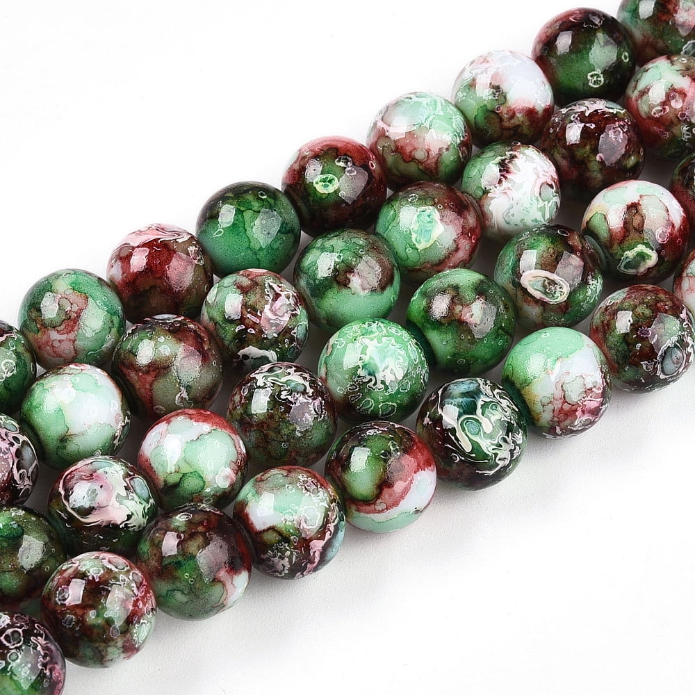 Baking Painted Glass Beads Strands Round Green 10~10.5mm Hole: 1.4mm about 79~84pcs/strand 30.31~31.89 inch(77~81cm)