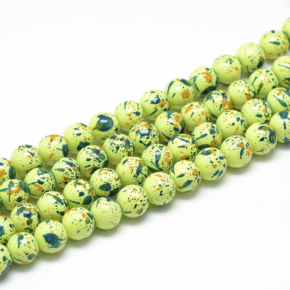 Baking Painted Glass Beads Strands Round Green Yellow 8~8.5mm Hole: 1.5mm 100~105pcs/strand 31.8 inch(80.7cm)