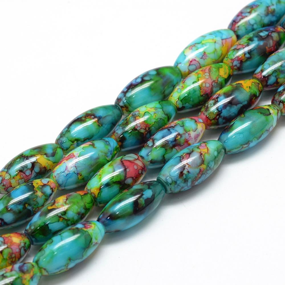 Baking Painted Glass Beads Strands Swirl Glass Beads Oval Light Sea Green 22x10~10.5mm Hole: 1.5~2.5mm 35~37pcs/strand 30.31 inch(77cm)
