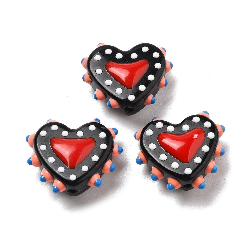 Baking Painted Glass Bumpy Beads Heart with Enamel Black 16~17x18x7mm Hole: 1.2mm