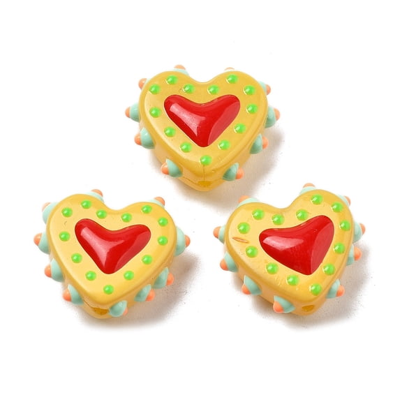 Baking Painted Glass Bumpy Beads Heart with Enamel Gold 16~17x18x7mm Hole: 1.2mm