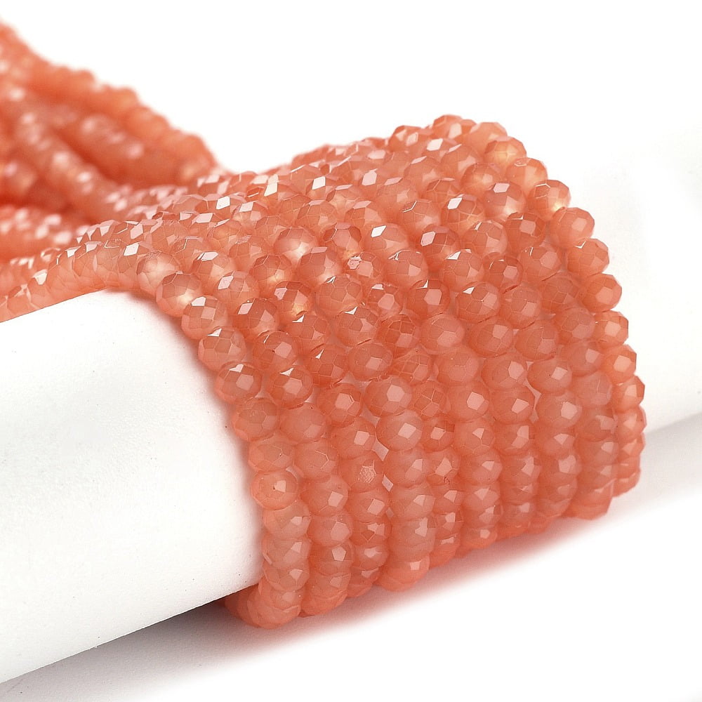 Baking Painted Imitation Jade Glass Bead Strands Faceted Rondelle Light Salmon 8x6mm Hole: 1mm 63~65pcs/strand 39~40cm