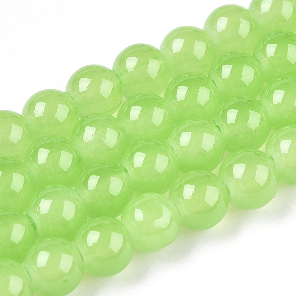 Baking Painted Imitation Jade Glass Round Bead Strands Lawn Green 6.5mm Hole: 1.5mm about 135~140pcs/strand 31.8 inch 20Strand
