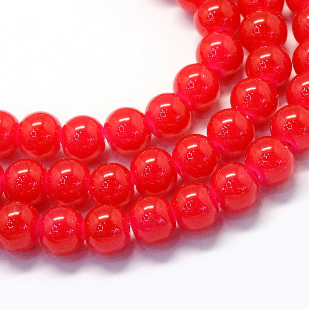 Baking Painted Imitation Jade Glass Round Bead Strands Red 6.5mm Hole: 1.5mm about 135~140pcs/strand 31.8 inch