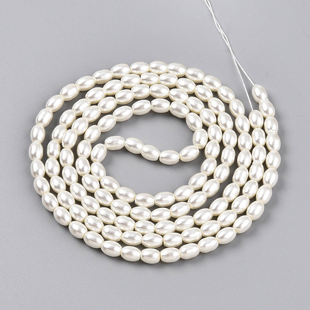 Baking Painted Pearlized Glass Pearl Bead Strands Rice Cornsilk 6x4~4.5mm Hole: 0.9mm about 135~137pcs/strand 31.10~31.61''(79~80.3cm)