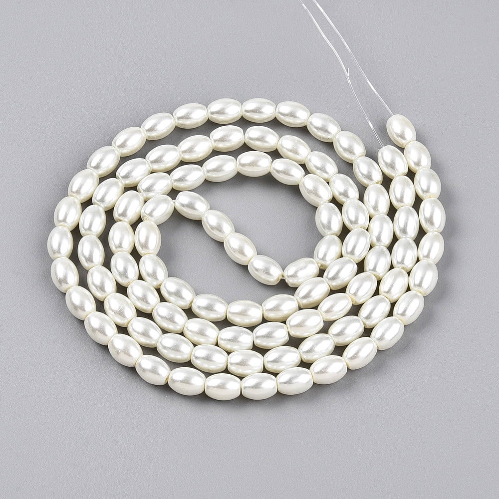 Baking Painted Pearlized Glass Pearl Bead Strands Rice Cornsilk 8.1x6~6.5mm Hole: 1mm about 95~96pcs/strand 30.79~31.10''(78.2~79cm)
