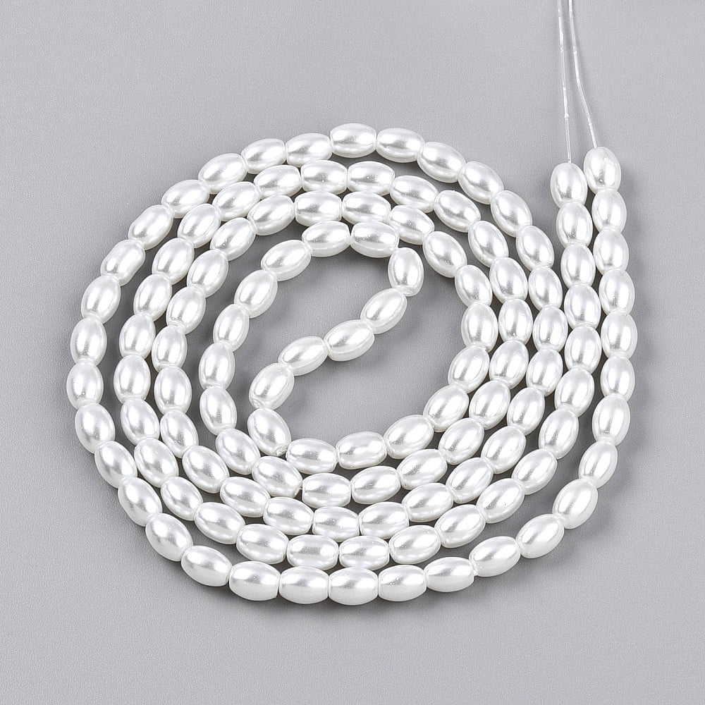 Baking Painted Pearlized Glass Pearl Bead Strands Rice Creamy White 7x5.1mm Hole: 0.9mm about 112~114pcs/strand 30.51~31.10''(77.5~79cm)