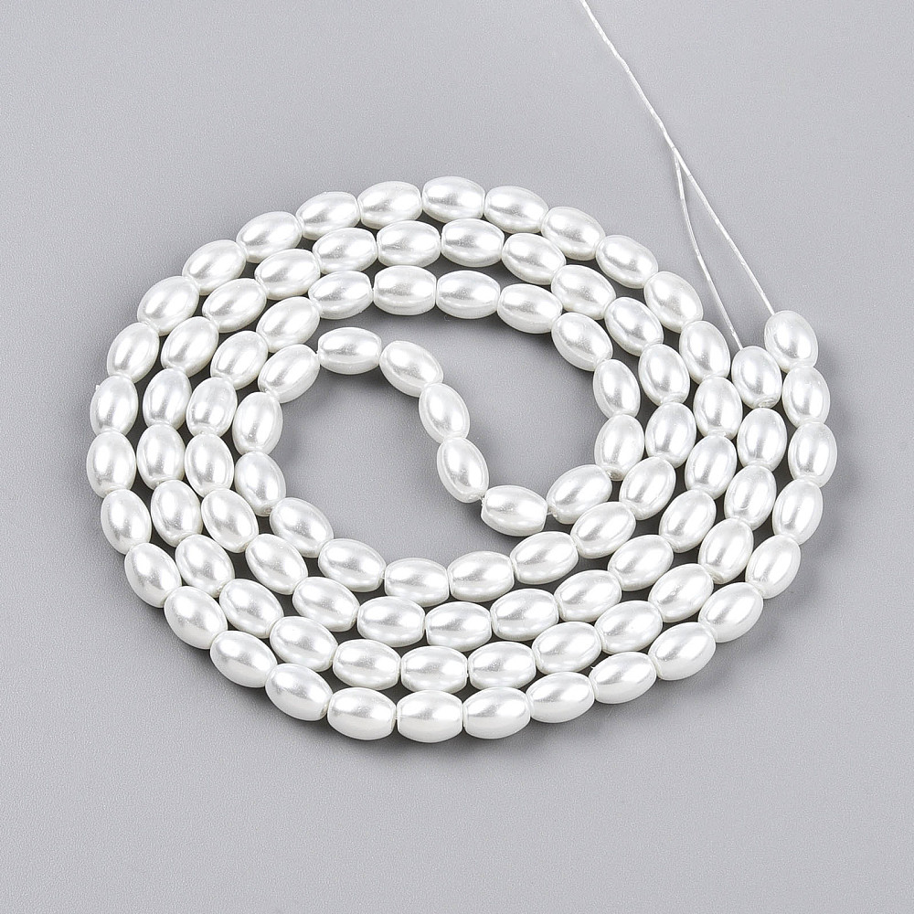 Baking Painted Pearlized Glass Pearl Bead Strands Rice Creamy White 8.1x6~6.5mm Hole: 1mm about 95~96pcs/strand 30.79~31.10''(78.2~79cm)