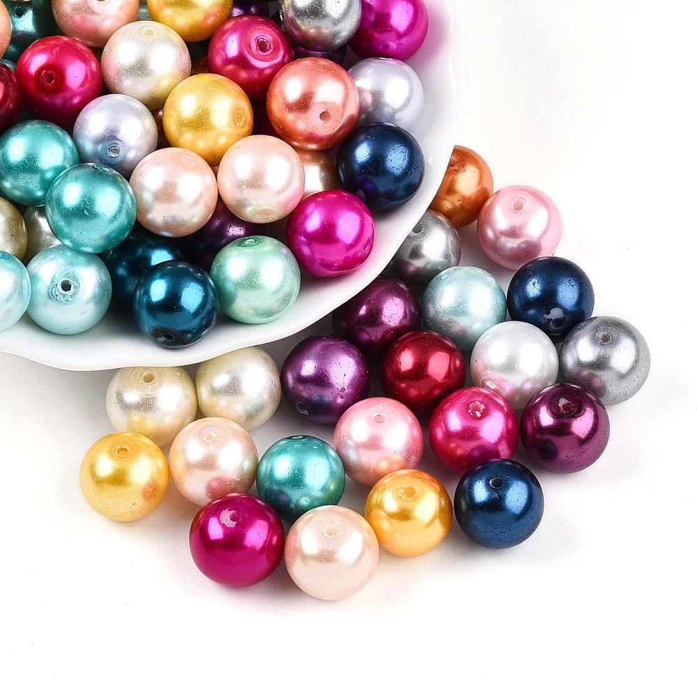 Baking Painted Pearlized Glass Pearl Beads Round Mixed Color 12~12.5mm Hole: 1.2~1.6mm 458pcs/1000g
