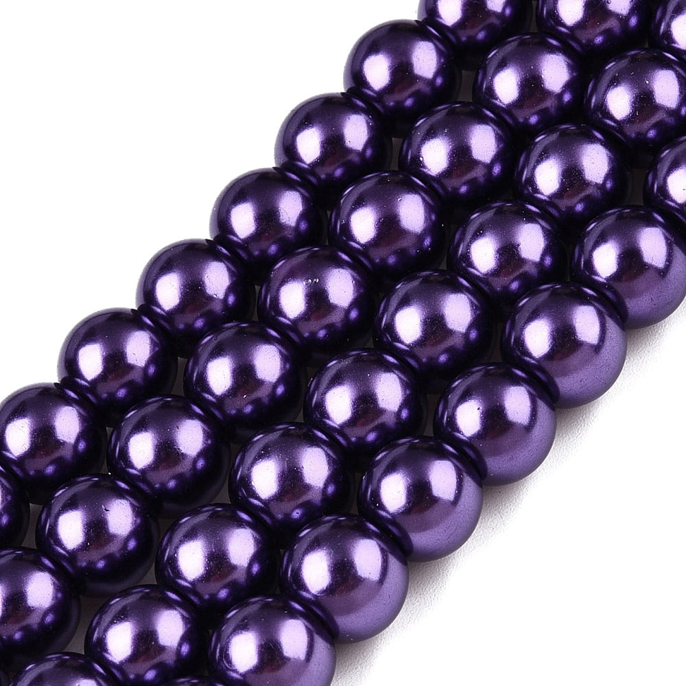 Baking Painted Pearlized Glass Pearl Round Bead Strands Indigo 6~7mm Hole: 1mm about 135~140pcs/strand 31.4 inch