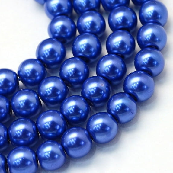 Baking Painted Pearlized Glass Pearl Round Bead Strands Royal Blue 6~7mm Hole: 1mm 145pcs/strand 31.4 inch