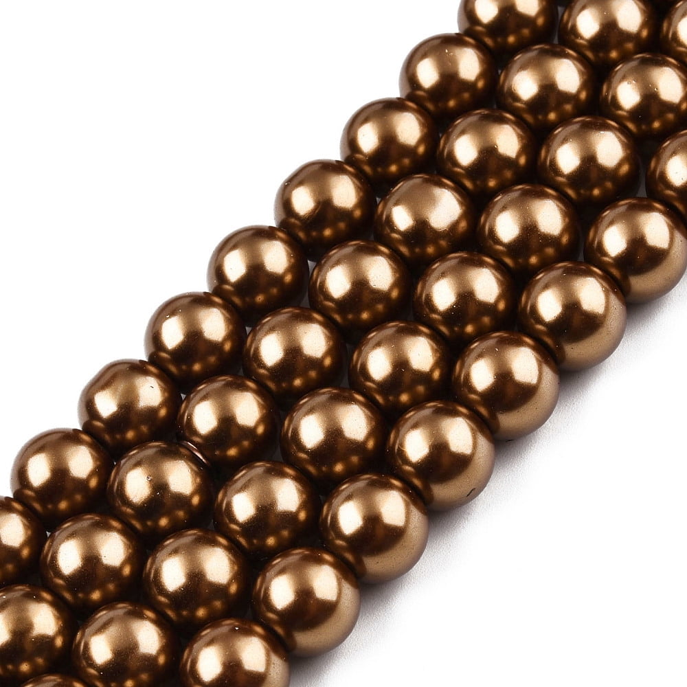 Baking Painted Pearlized Glass Pearl Round Bead Strands Saddle Brown 6~7mm Hole: 1mm 135~140pcs/strand 31.4 inch