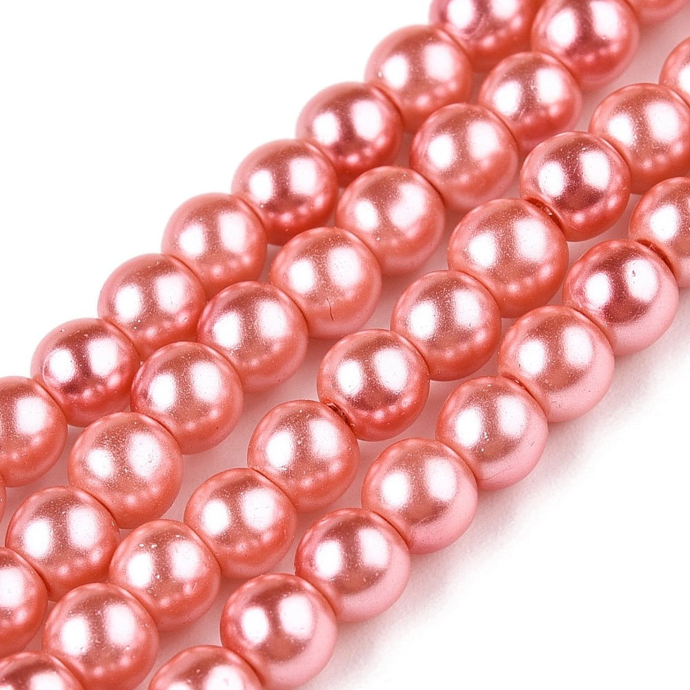 Baking Painted Pearlized Glass Pearl Round Bead Strands Salmon 4~5mm Hole: 1mm about 200~210pcs/strand 31.4 inch