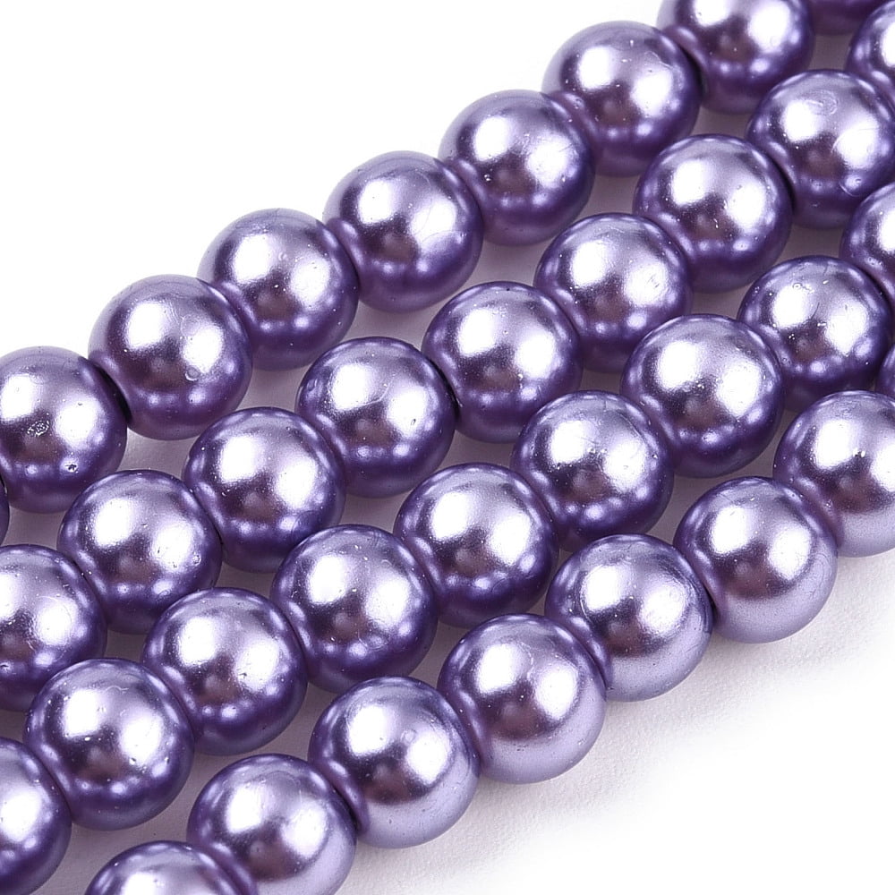 Baking Painted Pearlized Glass Pearl Round Bead Strands about 135~140pcs/strand 31.4 inch Medium Purple 6~7mm Hole: 1mm