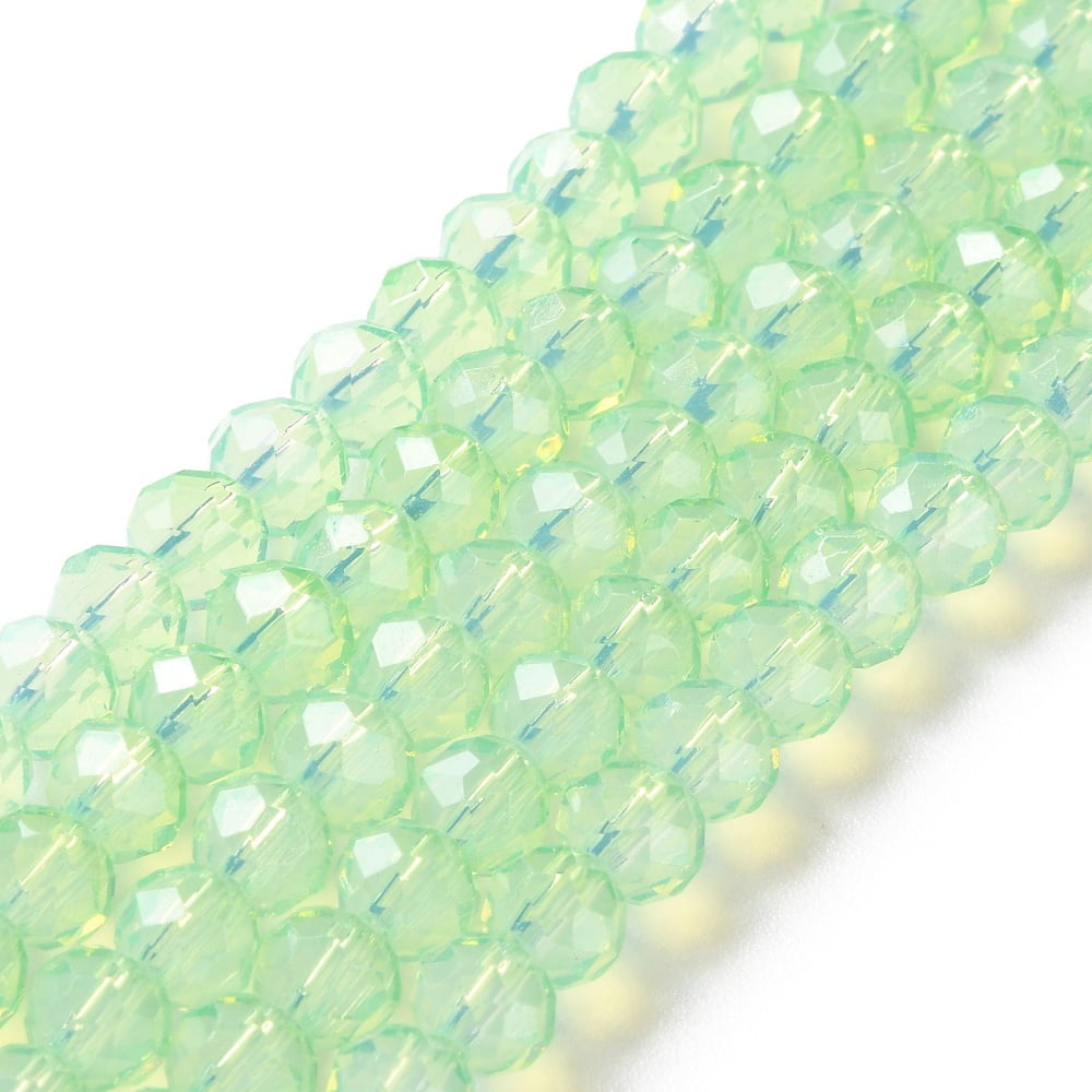 Baking Painted Transparent Glass Beads Strands Imitation Opalite Faceted Round Light Green 6x5mm Hole: 1.3mm 80~85pcs/strand 38~40cm