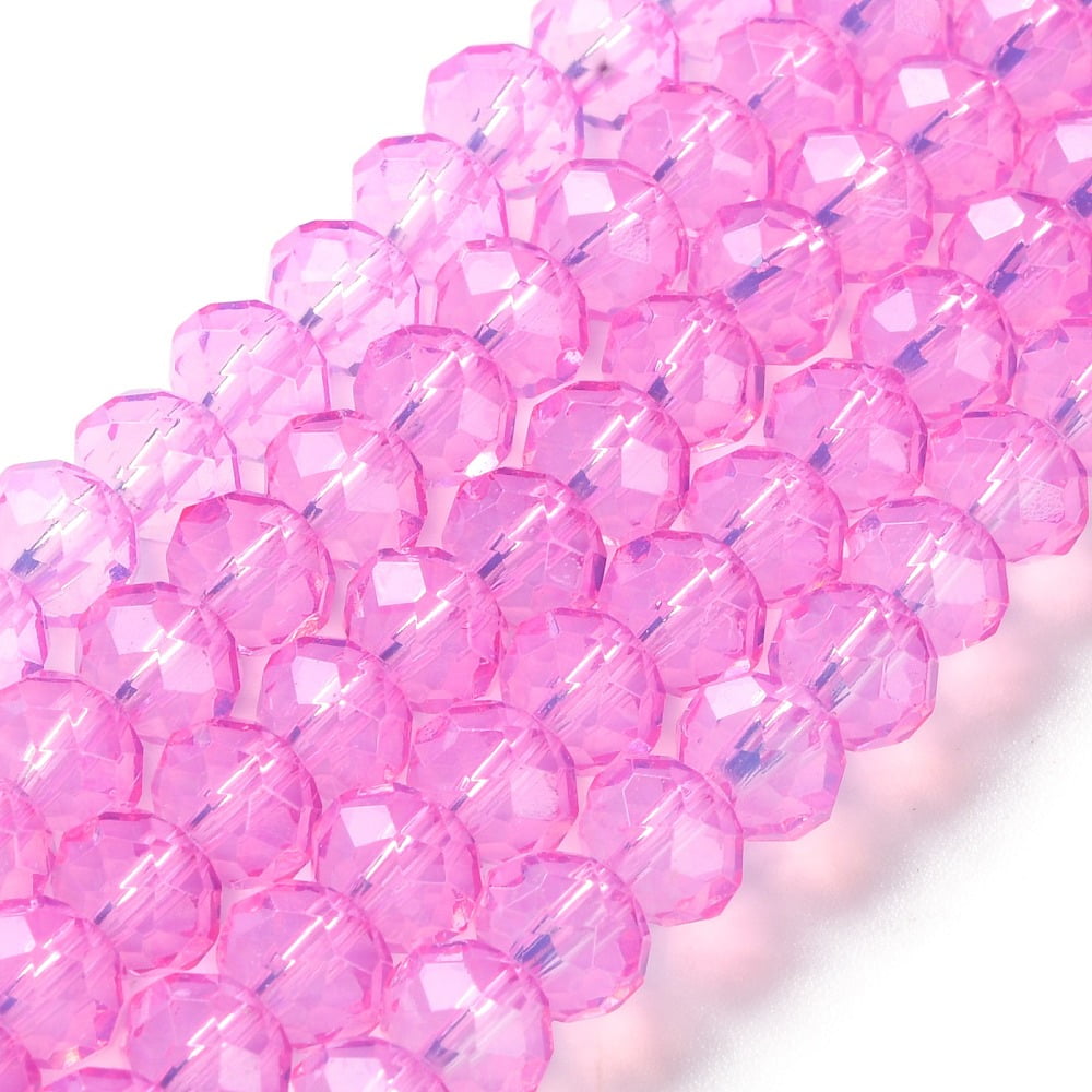 Baking Painted Transparent Glass Beads Strands Imitation Opalite Faceted Round Magenta 8x6mm Hole: 1.6mm about 65pcs/strand 15.94''(40.5cm)