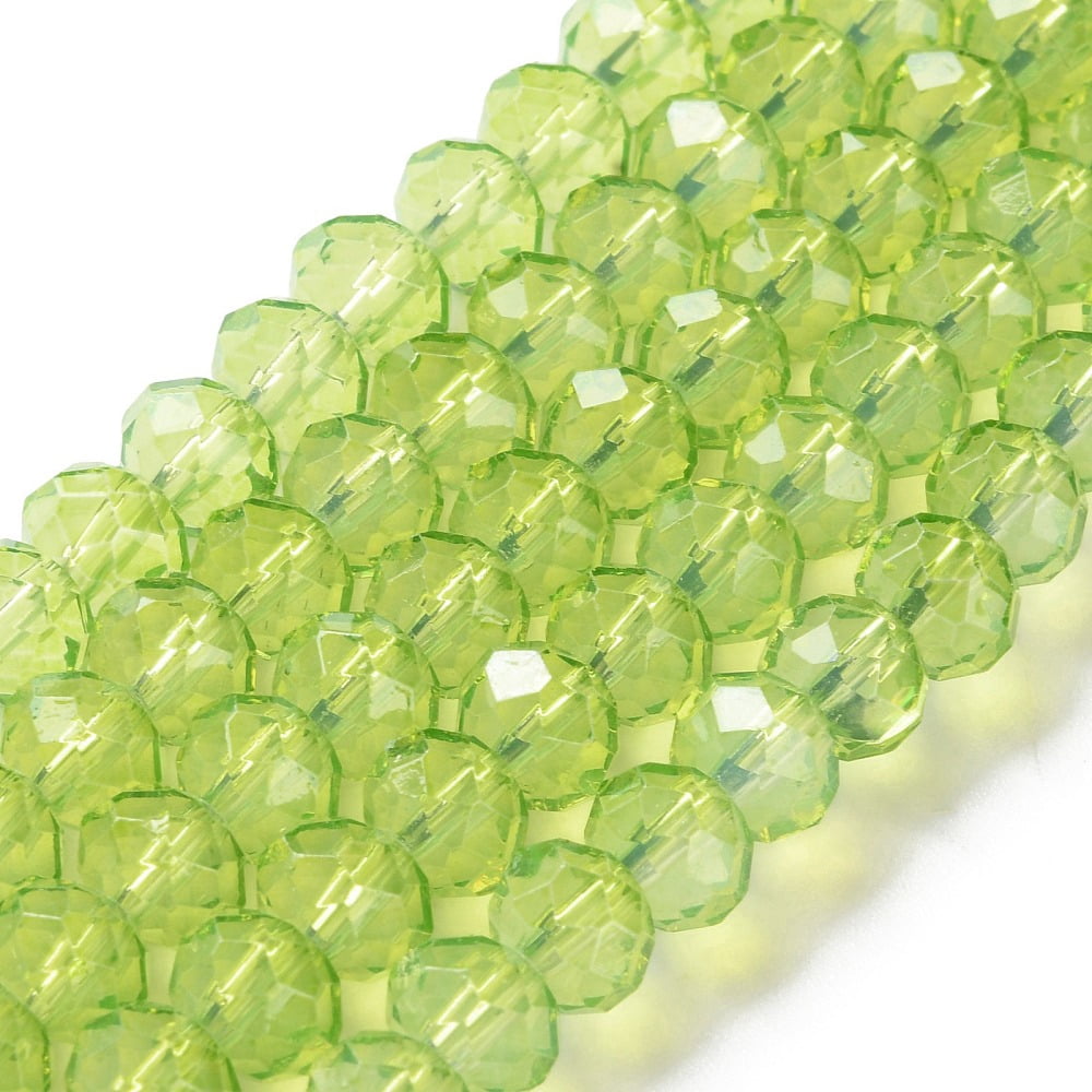 Baking Painted Transparent Glass Beads Strands Imitation Opalite Faceted Round Yellow Green 8x6mm Hole: 1.6mm 60~62pcs/strand 39~40cm