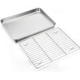 thumbnail image 1 of Baking Pan with Rack Set ,Yayun Stainless Steel Toaster Oven Tray & Cooling Grid Rack, Cookie Pans for Roasting Grilling, Non- Toxic & Dishwasher Safe (1 Pans + 1 Racks),Size 10 x 8 x 1 Inch, 1 of 8