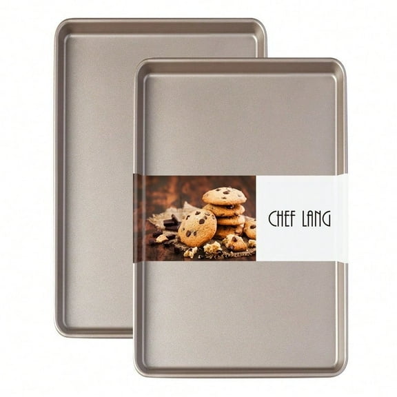 Baking Pan Set Of 2 Pieces, Non-Stick Cookie Plate Oven, Heavy Duty 1/2 Commercial Cookie Tray, Dishwasher Safe - Gold