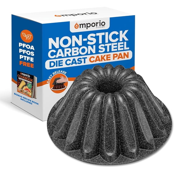 Baking Pan - Two-Layered Nonstick Gray Marble Coating, Aluminum Fluted Cake Pans, Oven Safe (Up To 450° F), Recipe Booklet Included, Fountain Pan, Gray