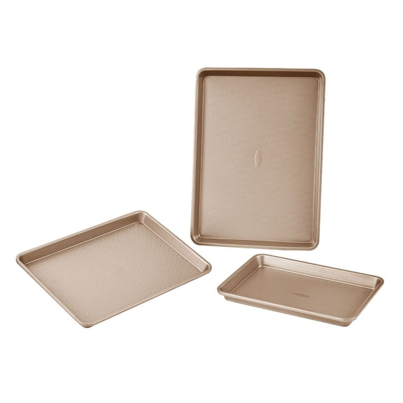 Baking Pans Set, 3-Piece Nonstick Carbon Steel Bakeware - Cookie Cake Bread Pans with Silicone Handles, Stackable Oven Trays for Home Baking