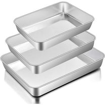 Baking Pans Set of 3, VeSteel Stainless Steel Sheet Cake Pan for Oven - 12.5/10.5/9.4Inch, Rectangle Bakeware Set for Cake Lasagna Brownie Casserole Cookie, Non-toxic & Healthy, Dishwasher Safe
