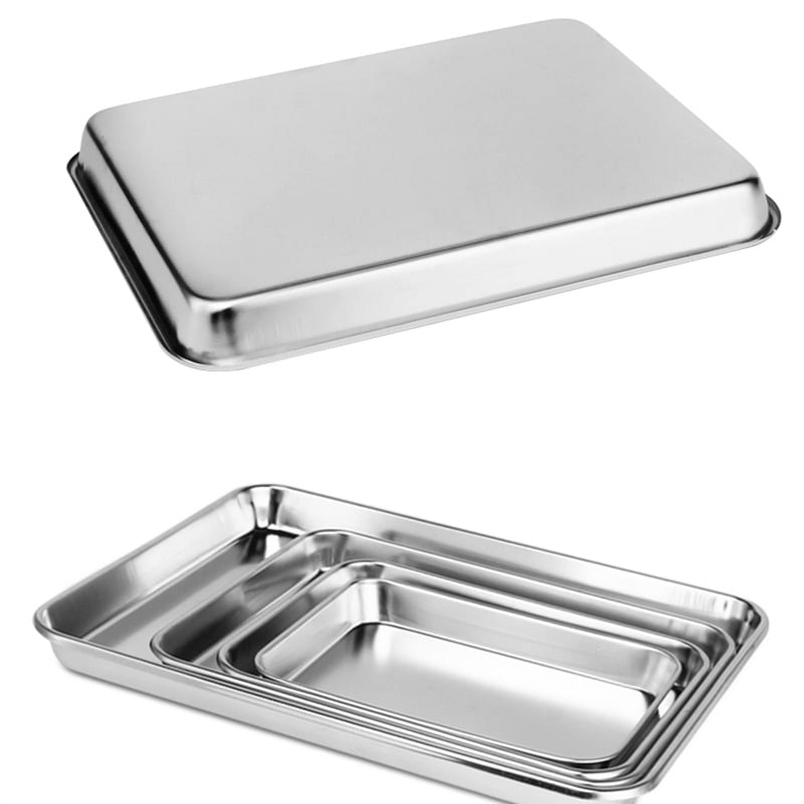 2PCS Baking Trays, Rectangular 304 Stainless Steel Cake Oven Tray,  Dishwasher Safe Baking Sheet, Rustproof Cookie Pan(14.2×10.6×0.8)