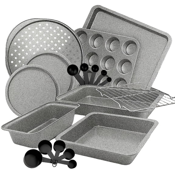 Baking Pans Set, Bakeware Sets Nonstick, Baking Set for Oven Cooking, Stackable Set Include Cookie Sheets, Muffin Pan, Cake Pan, Pizza Pan, Loaf Pan, Roasting Pan, Gray