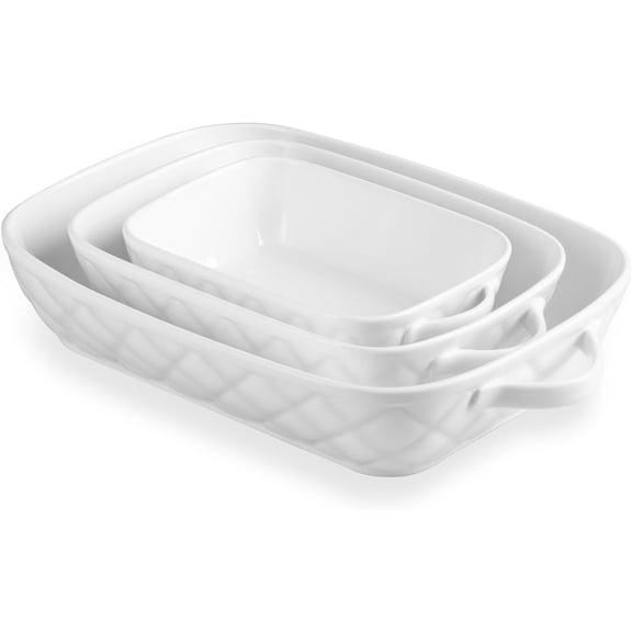 Baking Pans Set, Ceramic 9x13 Baking Dish with Handle, Rectangular Casserole Dishes for Oven, Bakeware Sets of 3, Durable Lasagna Pan Deep for Kitchen, Banquet, Wedding Gift(Green)