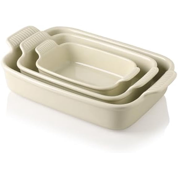 Baking Pans Set, Ceramic 9x13 Baking Dish with Handle, Rectangular Casserole Dishes for Oven, Bakeware Sets of 3, Durable Lasagna Pan Deep for Kitchen, Banquet, Wedding Gift(Beige)